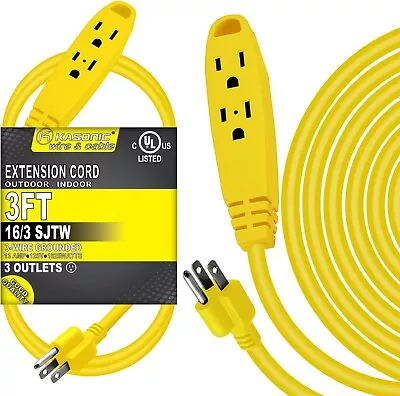 3FT 3 Outlet Extension Cord UL Listed 13Amp 16/3 SJTW 3-Wire Grounded Yellow • $10.99