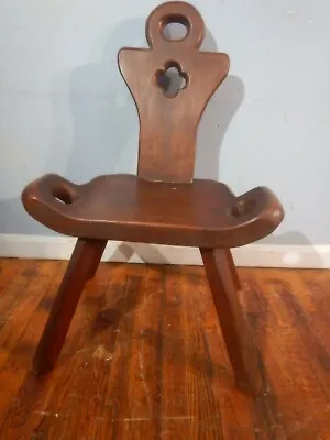 Primitive Wooden 4 Legged Birthing Spinning Chair Milking Chair • $122