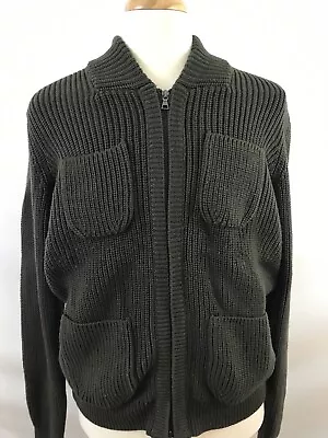 Trendy Vince Green Brown Full Zip Patch Pocket Slub Knit Cardigan Sweater Large • $59.90