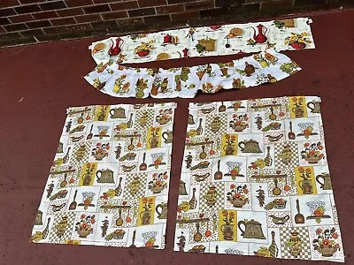 Vintage MID CENTURY MODERN BARKCLOTH KITCHEN CURTAINS + 2 Valances Kitchen Items • $29.99