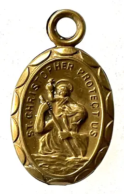 Vintage St. Christopher Medal Pendant 1-1/4  In Case Of Accident Call A Priest • $14.95