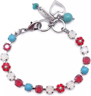 Mariana Happiness Silver Bracelet Dainty Red White Aqua Crystal Mix Floral 1126 • $85.40