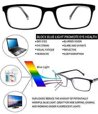 $8.49 • Buy Classic Unisex Blue Light Blocking Computer Reading Glasses Spring Hinge Readers