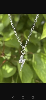 Silver Colour Zircon Lightning Bolt Pendant Necklace • £4.99