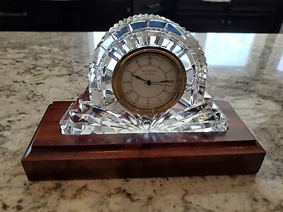 Large Waterford Crystal Cottage Mantel Clock 5 Hx 7 W W/Oak Base 6.5  H X 10  W • $60