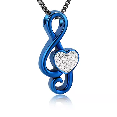 Cremation Jewelry Crystal Music Note Urn Necklace For Ashes Stainless Steel Urn • $12.31