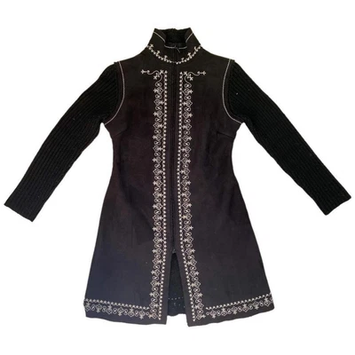 £30 • Buy Vintage Topshop 90s Black Embroidered Afghan Coat Size 14 Knit Faux Suede Fleece