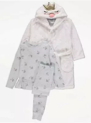 Bnwt  Girls Age 18-24 Months Swan Pyjamas & Dressing Gown Set • £0.99