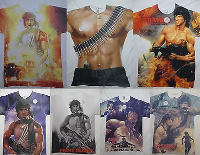 Rambo Movie Stallone John Rambo Front Only Sublimation Print T-Shirt • $4