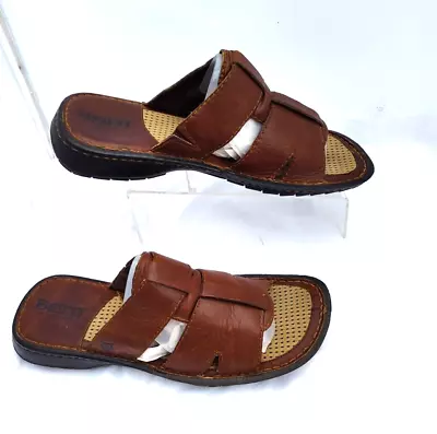 Born Sandals Mens 11 Crisscross  Slingback Flats Brown Leather Open Toe  Casual • $31.49