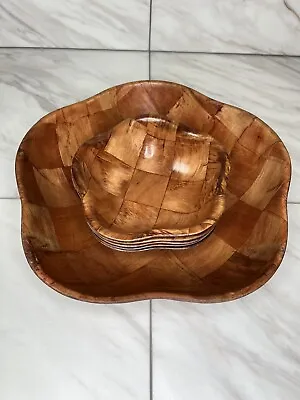 Vintage 6 Piece Pressed Wood Weave - Wooden Salad Bowl Set • $31.99