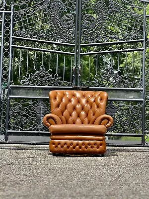 Vintage English Leather Tufted Wingback Chesterfield Club Chair  • $3250