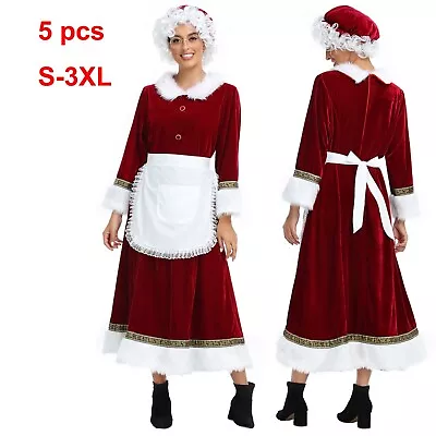 Deluxe Mrs Claus Santa Claus Christmas Long Dress Costume Xmas Outfit • $65.44