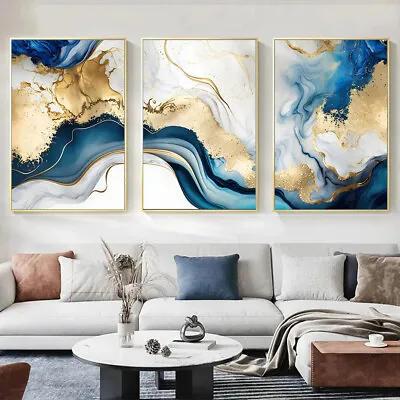 Framed Wall Canvases 3 Piece Blue Abstract Studio Designed Canvas-Threshold Art • $20.45