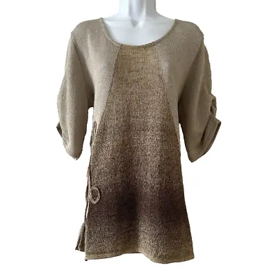 Natural Life Beige Linen Mix Quirky Jumper Top Sweater Pullover Boho Women Uk 16 • £29.95