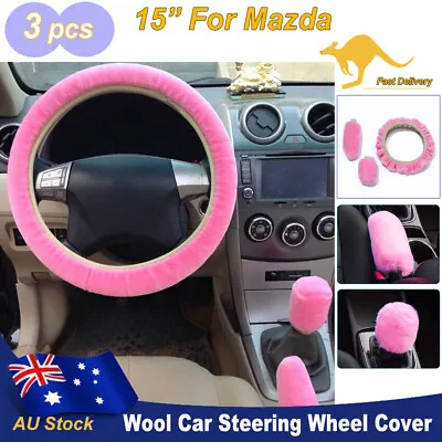 2023 Faux Sheepskin Car Steering Wheel Cover For Mazda 15  Interior Parts Pink • $18.99