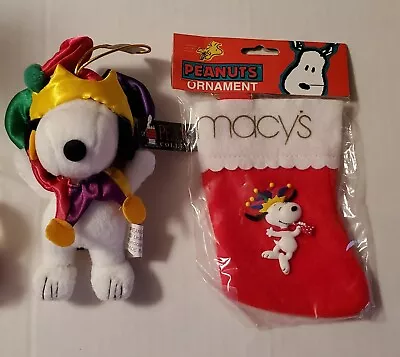 Vintage Snoopy Peanuts Macy Macy's Jester Plush And Stocking Ornaments ADLER NWT • $24.99