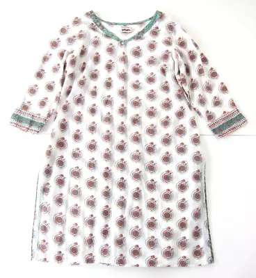 Fabindia 100% Cotton White Green Pink Floral Tunic Kurta 3/4 Sleeve Dress XL • $31.49