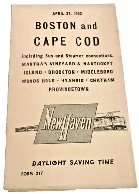 April 1952 New Haven Railroad Cape Cod Service Public Timetable Form 217 • $25