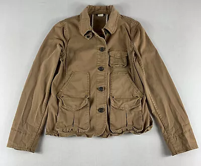 J Crew Jacket Womens Small Brown BEIGE Field Cotton Coat Button Up Cargo Pockets • $5