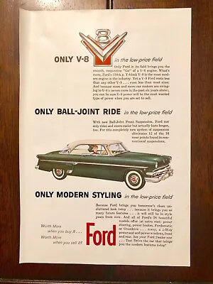 1954 Ford Large Magazine Car Ad Victoria Hard Top Only V-8 With Ball Joint Ride • $3.98