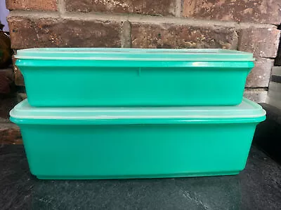 Two Vintage Tupperware Easy Crisp #782 & 892 Jadeite Green Vegetable Keepers • $20