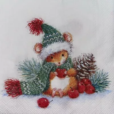 £1.35 • Buy 5 Paper Cocktail Napkins/Decoupage/Craft/Dining/Barney Christmas Mouse SC84