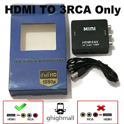 $6.99 • Buy Black HDMI To AV 3RCA Composite CVBS Audio Video Converter Adapter Cable 1080P