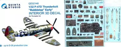 Quinta Studios 1/32 P-47D THUNDERBOLT BUBBLETOP 3D DECAL COLORED INTERIOR SET • $36.99