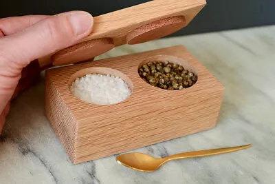 Salt And Pepper Pinch Pots With Lid Handmade From Eco-friendly Oak Hardwood • £22.99