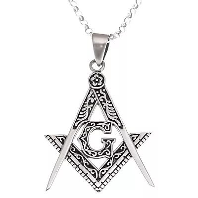 Sterling Silver Mens Masonic Freemason Pendant Necklace With 20  Chain & Box • £24.99