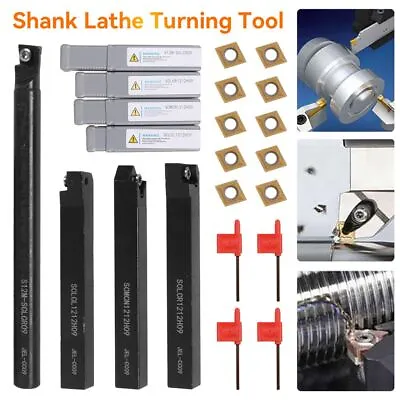 4 Set 12mm Shank Lathe Turning Tool Holder Boring Bar + 10x Carbide Insert Blade • £17