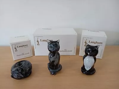 Langham England Hand Made Crystal Glass Cat Black & White Figures X 3 F2 • £17.99