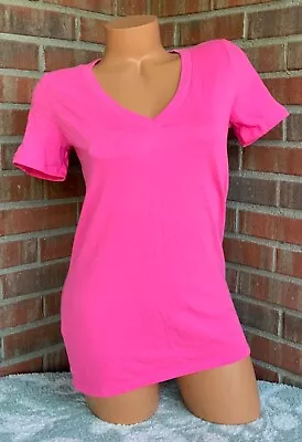 Victoria's Secret PINK V-Neck Short Sleeve T-Shirt Top Hot Pink Sz L Solid Sleep • $9.50