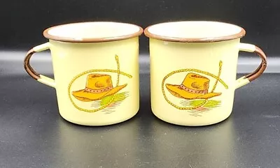 Lot Of 2 Vintage Monterrey Western Ware Enamelware Coffee Cup Cowboy Hat Lasso • $44.10