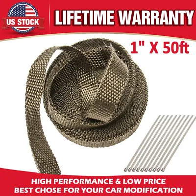 1 Roll 1  X 50ft Titanium Pipe Header Manifold Exhaust Heat Wrap Tape +10 Ties • $14.65
