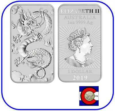 $54.95 • Buy 2019 Australia Perth Mint 1 Oz Silver Dragon Bar Rectangular Coin In Capsule
