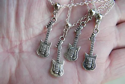 Lot Of 4 GUITAR Necklaces ROCK And ROLL Silver BASS Charms 19 -20  Silver Chains • $9.95
