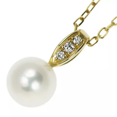 Mikimoto K18YG Akoya Pearl Diamond Pendant Necklace Diameter Approximately 7.4 M • $580