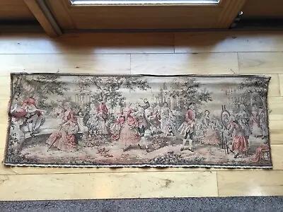 Vintage Tapestry Wall Hanging Made In Belgium Garden Party Scene 54”x19” • $34.99