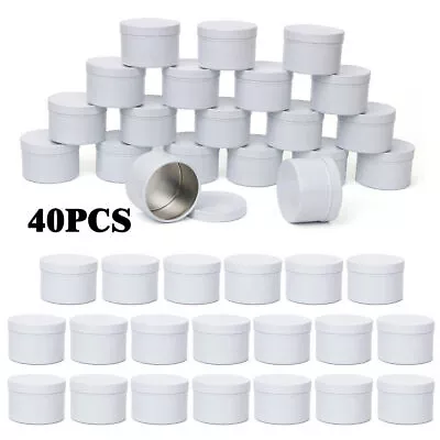 20/40/60pcs White Round Candle Jars Metal Tins With Lids For Candle Making 50ml • £11.39