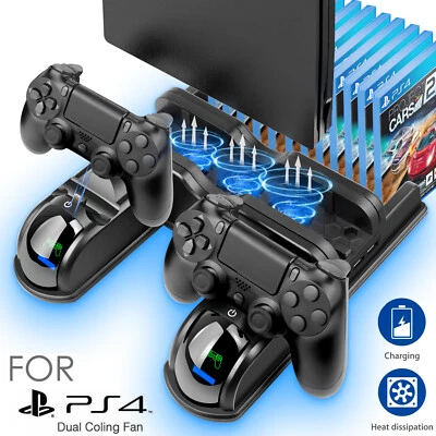 $36.99 • Buy For PS4 Pro / Slim Vertical Stand + Cooling Fan Controller Charging Dock Station