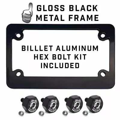 Metal  Black  Motorcycle License Plate Frame +Tag Fasteners Kit - Pow MIA BW • $15.95