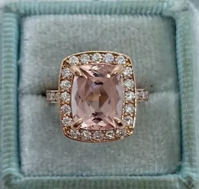 2.50Ct Cushion Cut Lab Created Morganite Halo Wedding Ring 14K Rose Gold Plated • $91.38