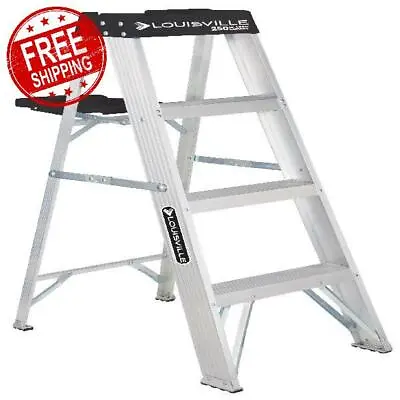 Step Ladder Aluminum Louisville Heavy Duty Multi-Purpose Workshop 4 Ft 250 Lb • $65.29