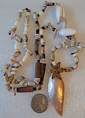 Vtg Pink Mother Of Pearl Leafy Necklace Sea Shells Jobs Tears Horn Coral Natural • $24.99