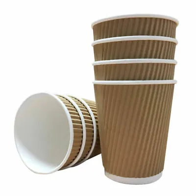 Disposable Ripple Triple Walled Paper Coffee Cup Brown Cups With/without Lids • £7.95