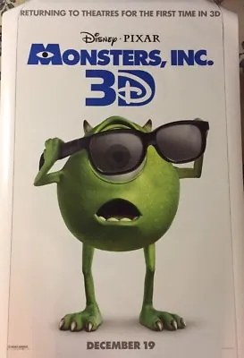 MONSTERS INC. 3D Authentic  27x41 D/S Movie Poster. • $21.99