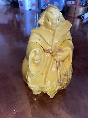 Vintage RED WING Cookie Jar  Thou Shalt Not Steal  Friar Tuck Monk 1940s Yellow  • $55