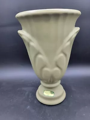 Vintage Haeger Art Pottery Sage Green Gloss Palm Leaf Ceramic Vase • $26